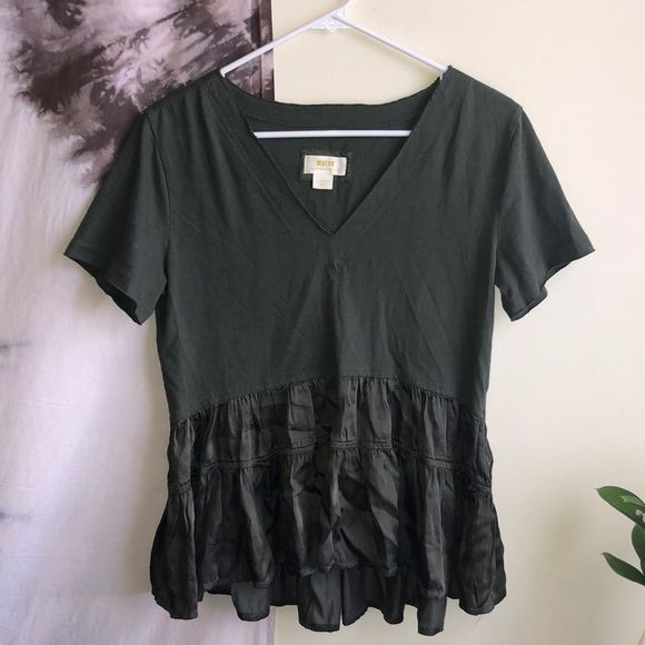 Anthropologie Maeve Forest Green Tiered Top - Picture 1 of 5